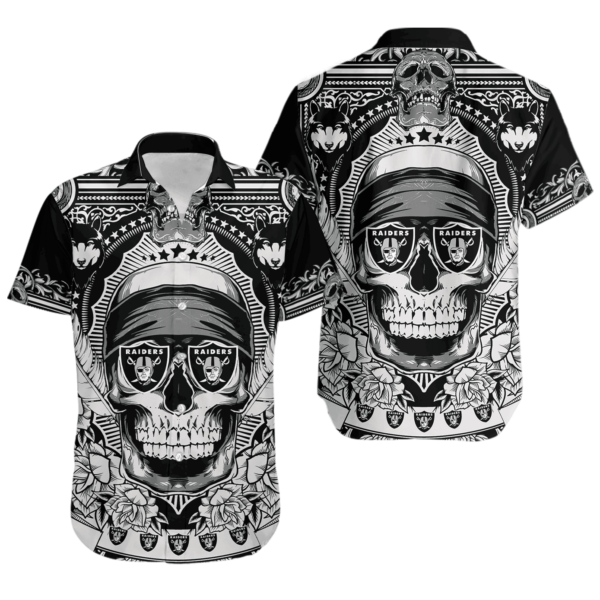 Sport-Team Las Vegas Raiders Skull Black White Hawaiian Shirt Men Women Aloha Shirt