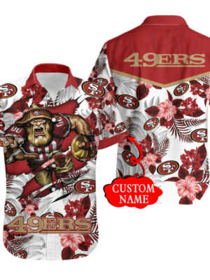 Sport-Team San Francisco 49ers Custom Name Red Flower White Fashhion Hawaiian Shirt Men Women Aloha Shirt