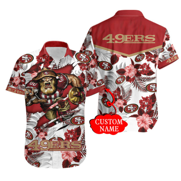 Sport-Team San Francisco 49ers Custom Name Red Flower White Fashhion Hawaiian Shirt Men Women Aloha Shirt