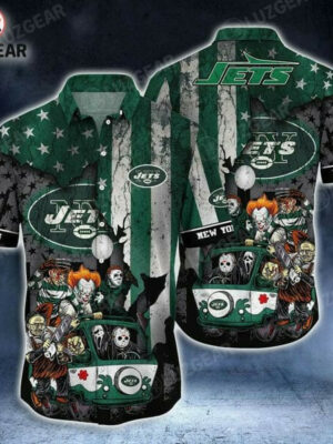 Sport-Team New York Jets Halloween Green Hawaiian Shirt Men Women Aloha Shirt