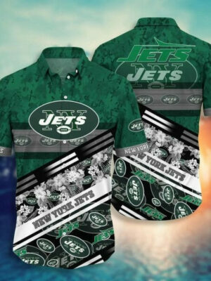 Sport-Team New York Jets Flowers Green Hawaiian Shirt Men Women Aloha Shirt