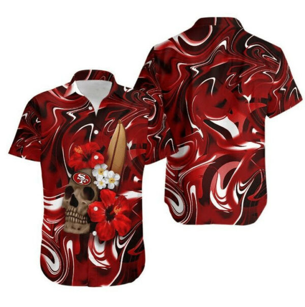 Sport-Team San Francisco 49ers Skull In Red Flower Hawaiian Shirt Men Women Aloha Shirt
