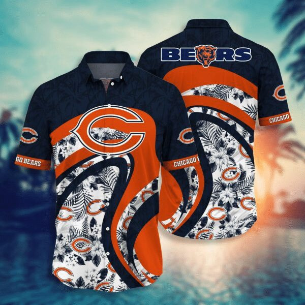 Sport-Team Chicago Bears Leaf Orange Curve Hawaiian Shirt Men Women Aloha Shirt