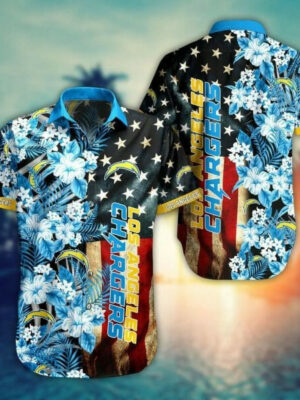 Sport-Team Los Angeles Chargers American Flag Hawaiian Shirt Men Women Aloha Shirt