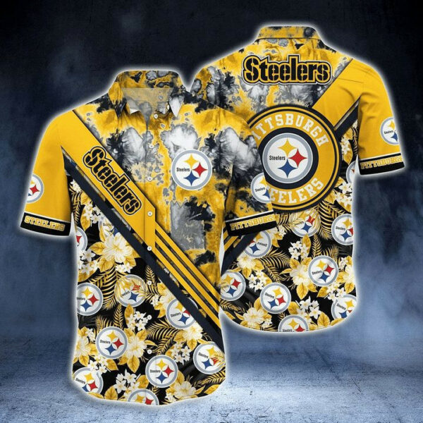 Sport-Team Pittsburgh Steelers Golden Smoke Black Hawaiian Shirt Men Women Aloha Shirt
