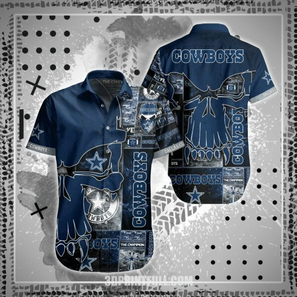 Sport-Team Dallas Cowboys Dark Blue Skull Hawaiian Shirt Men Women Aloha Shirt