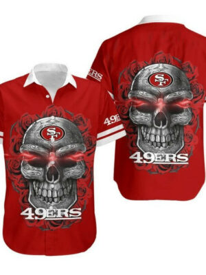 Sport-Team San Francisco 49ers Red Skull Rose Hawaiian Shirt Men Women Aloha Shirt