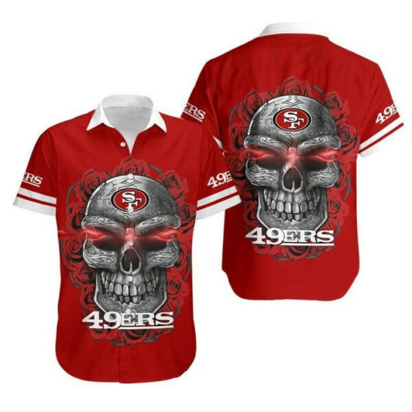 Sport-Team San Francisco 49ers Red Skull Rose Hawaiian Shirt Men Women Aloha Shirt