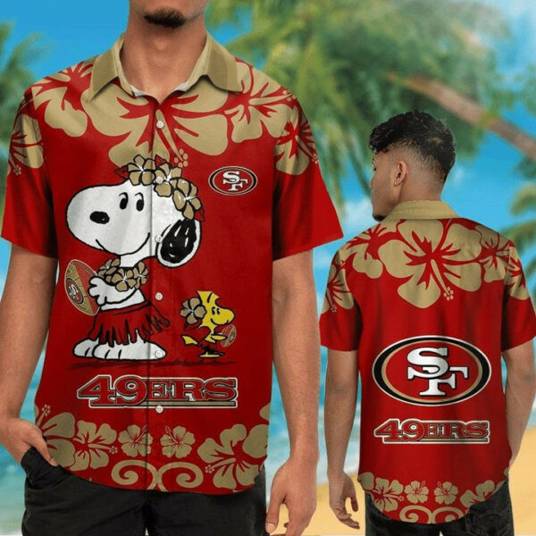 Sport-Team San Francisco 49ers Red Snoopy In Beach Hawaiian Shirt Men Women Aloha Shirt