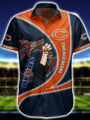 Sport-Team Chicago Bears Orange Curve Dark Navy Hawaiian Shirt Men Women Aloha Shirt