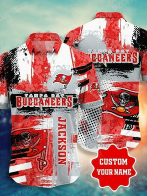 Sport-Team Tampa Bay Buccaneers Custom Name Red Grey Hawaiian Shirt V2 Men Women Aloha Shirt
