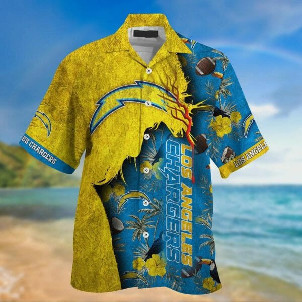 Sport-Team Los Angeles Chargers Blue Gold Hawaiian Shirt V3 Men Women Aloha Shirt