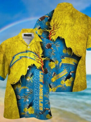 Sport-Team Los Angeles Chargers Blue Gold Hawaiian Shirt V3 Men Women Aloha Shirt