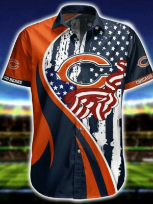 Sport-Team Chicago Bears Stars In Orange Dark Blue Hawaiian Shirt Men Women Aloha Shirt