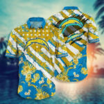 Sport-Team Los Angeles Chargers Gold Flowers Blue Hawaiian Shirt V2 Men Women Aloha Shirt