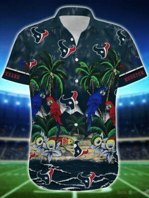 Sport-Team Houston Texans Coconut Tree Blue Hawaiian Shirt Men Women Aloha Shirt