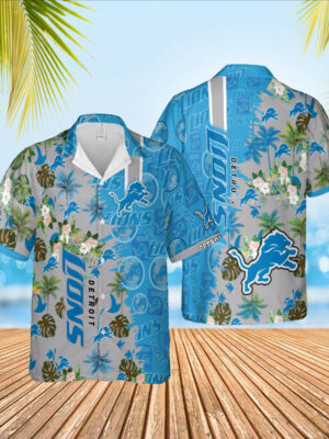 Sport-Team Detroit Lions Blue Silver Hawaiian Shirt V2 Men Women Aloha Shirt