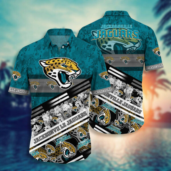 Sport-Team Jacksonville Jaguars Teal Flower Hawaiian Shirt V2 Men Women Aloha Shirt