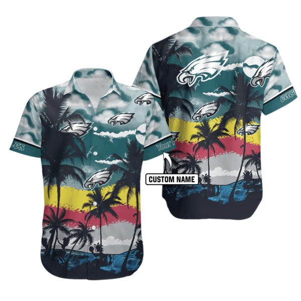 Sport-Team Philadelphia Eagles Custom Name Coconut Tree Hawaiian Shirt V2 Men Women Aloha Shirt