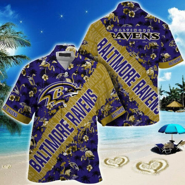 Sport-Team Baltimore Ravens Purple Gold Hawaiian Shirt V2 Men Women Aloha Shirt