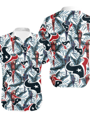 Sport-Team Houston Texans White Red Parrot Hawaiian Shirt Men Women Aloha Shirt