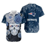 Sport-Team New England Patriots Light Blue Rose Skull Hawaiian Shirt Men Women Aloha Shirt