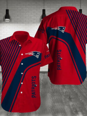 Sport-Team New England Patriots Red Dark Blue Stripes Hawaiian Shirt Men Women Aloha Shirt