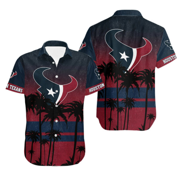 Sport-Team Houston Texans Coconut Tree Blue Red Hawaiian Shirt Men Women Aloha Shirt