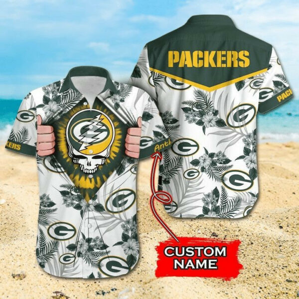 Sport-Team Green Bay Packers Custom Name Tropical Flower Logo Yellow Hawaiian Shirt Men Women Aloha Shirt