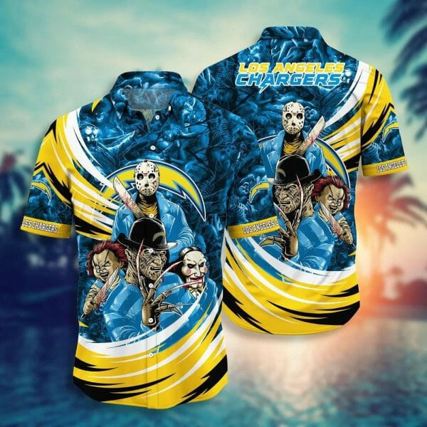 Sport-Team Los Angeles Chargers Halloween Blue Hawaiian Shirt Men Women Aloha Shirt