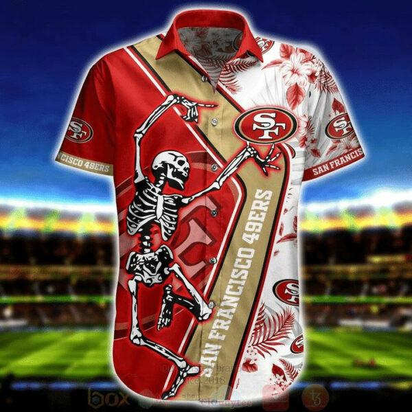Sport-Team San Francisco 49ers Skeleton Dancing With Logo Hawaiian Shirt Men Women Aloha Shirt