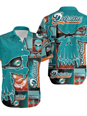 Sport-Team Miami Dolphins Aqua Punisher Skull Hawaiian Shirt Men Women Aloha Shirt