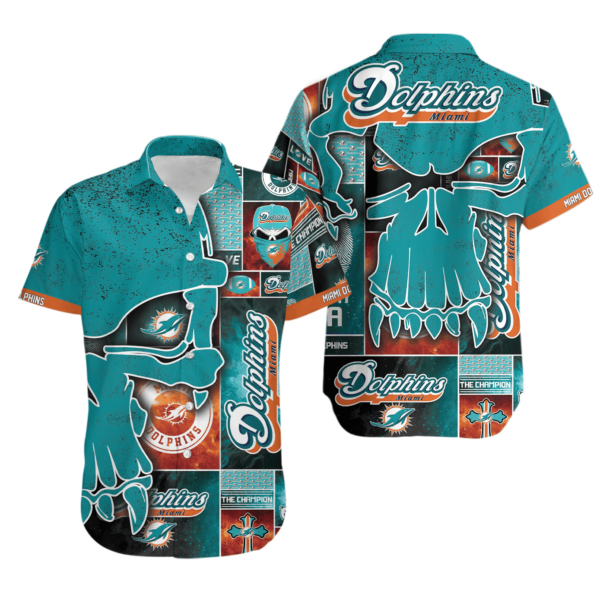 Sport-Team Miami Dolphins Aqua Punisher Skull Hawaiian Shirt Men Women Aloha Shirt