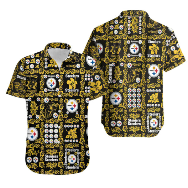 Sport-Team Pittsburgh Steelers Golden Black Gomoku Hawaiian Shirt Men Women Aloha Shirt