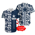 Sport-Team Dallas Cowboys Custom Name White Flower Blue Hawaiian Shirt Men Women Aloha Shirt