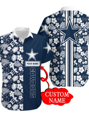 Sport-Team Dallas Cowboys Custom Name White Flower Blue Hawaiian Shirt Men Women Aloha Shirt