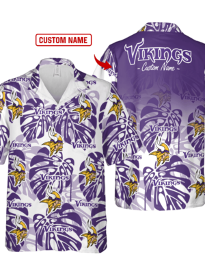 Sport-Team Minnesota Vikings Custom Name White Purple Hawaiian Shirt Men Women Aloha Shirt