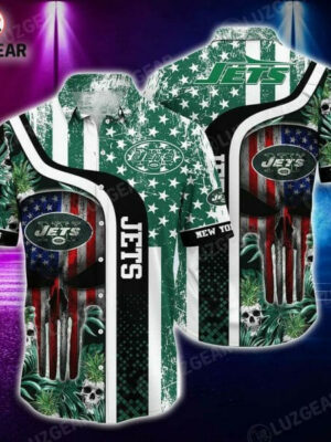 Sport-Team New York Jets American Flag Skull Hawaiian Shirt Men Women Aloha Shirt