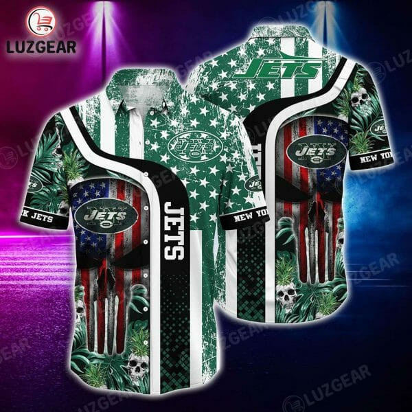 Sport-Team New York Jets American Flag Skull Hawaiian Shirt Men Women Aloha Shirt