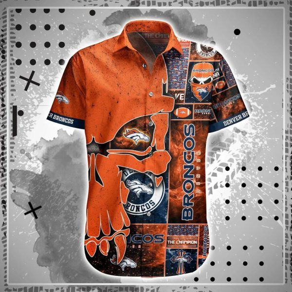 Sport-Team Denver Broncos Orange Punisher Skull Hawaiian Shirt Men Women Aloha Shirt
