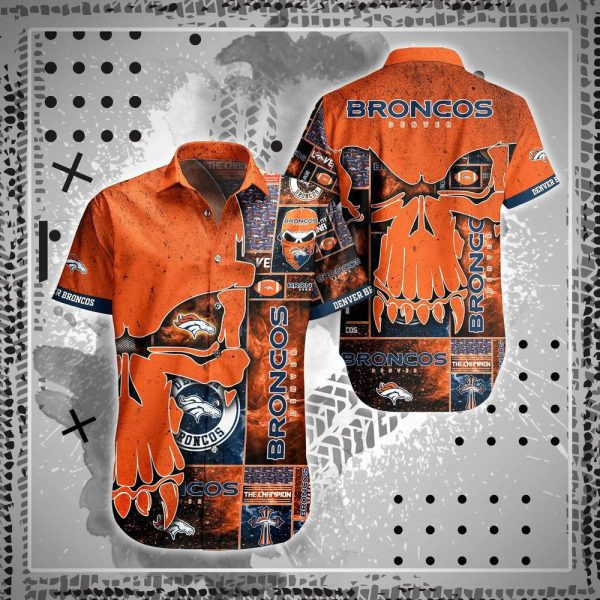 Sport-Team Denver Broncos Orange Punisher Skull Hawaiian Shirt Men Women Aloha Shirt