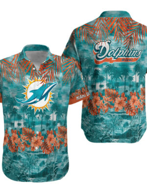 Sport-Team Miami Dolphins Aqua Orange Flowers Hawaiian Shirt Men Women Aloha Shirt