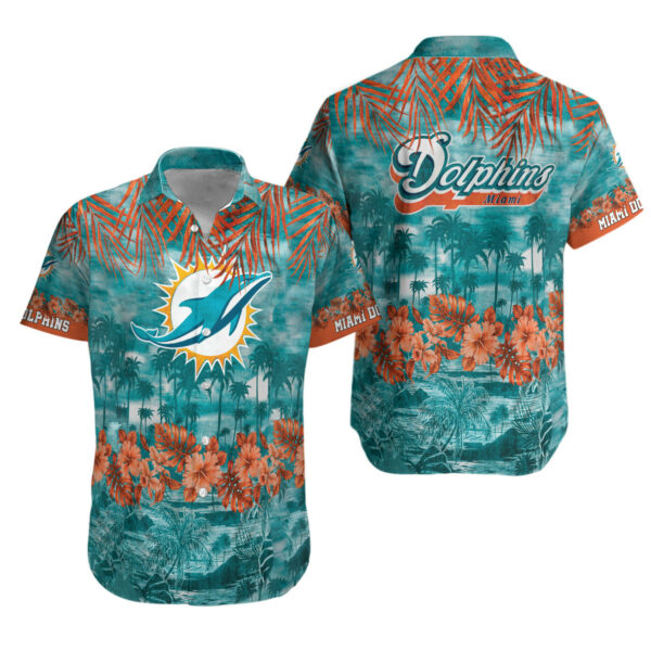 Sport-Team Miami Dolphins Aqua Orange Flowers Hawaiian Shirt Men Women Aloha Shirt