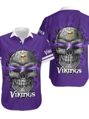 Sport-Team Minnesota Vikings Skull Purple Hawaiian Shirt Men Women Aloha Shirt