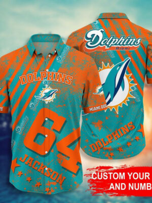 Sport-Team Miami Dolphins Custom Name Number Aqua Orange Hawaiian Shirt Men Women Aloha Shirt
