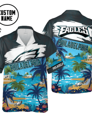 Sport-Team Philadelphia Eagles Custom Name Coconut Tree Hawaiian Shirt Men Women Aloha Shirt