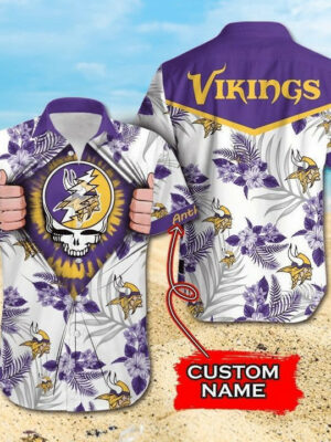 Sport-Team Minnesota Vikings Custom Name Skull Hawaiian Shirt Men Women Aloha Shirt
