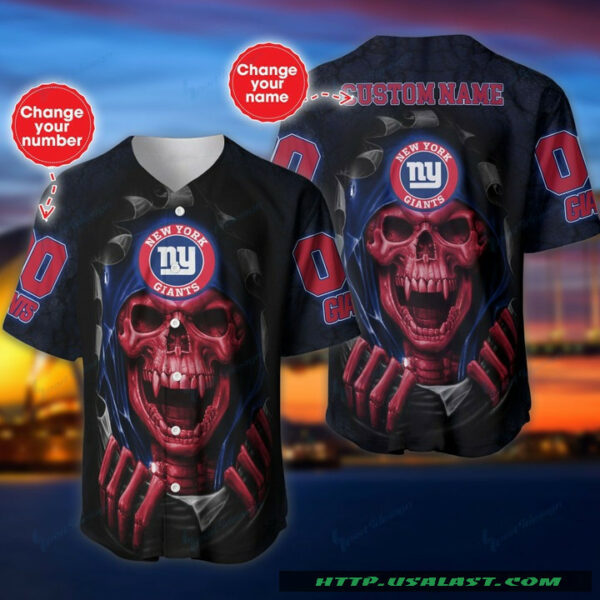 Sport-Team New York Giants Custom Name Number Skull Baseball Jersey Shirt