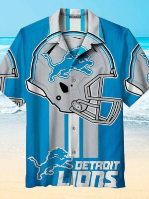 Sport-Team Detroit Lions Blue Silver Helmet Hawaiian Shirt Men Women Aloha Shirt