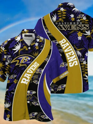 Sport-Team Baltimore Ravens Purple Gold Hawaiian Shirt Men Women Aloha Shirt